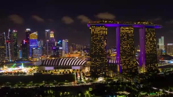 Crepúsculo Iluminado Singapore Ciudad China Ciudad Mercado Aéreo Arriba Abajo — Vídeo de stock