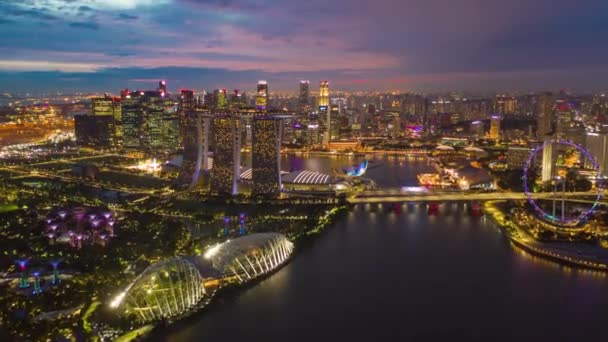 Crepuscolo Illuminato Singapore Città China Città Mercato Aereo Topdown Panorama — Video Stock