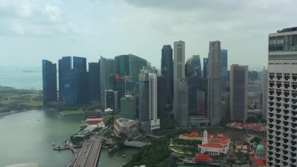 Singapur Aérea Vertical Paisaje Urbano Panorama Material Archivo — Vídeos de Stock