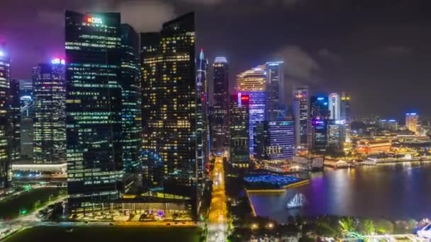 Twilight Illuminated Singapore City China Town Market Aerial Topdown Panorama — Stock Video