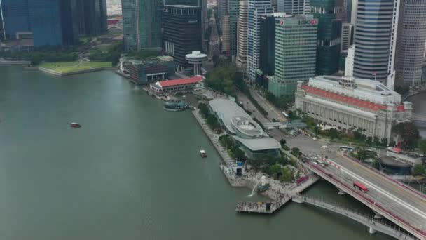 Singapur Aérea Vertical Paisaje Urbano Panorama Material Archivo — Vídeos de Stock