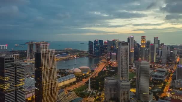 Λυκόφως Φωτισμένη Σιγκαπούρη Πόλη Κίνα Πόλη Αγορά Εναέρια Κορυφή Πανοραμικό — Αρχείο Βίντεο