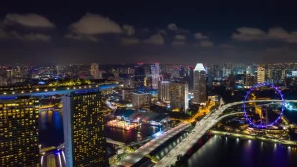 Crépuscule Illuminé Singapore Ville Chine Ville Marché Aérien Topdown Panorama — Video