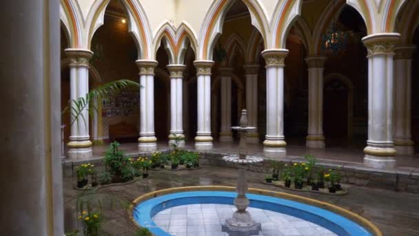 Bangalore September 2018 Tagsüber Bangalore City Palace Backyard Fountain Panorama — Stockvideo