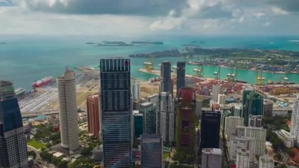 Singapur Aérea Vertical Paisaje Urbano Panorama Timelapse Material Archivo — Vídeo de stock