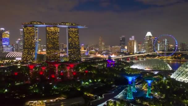 Twilight Illuminated Singapore City China Town Market Aerial Topdown Panorama — стоковое видео