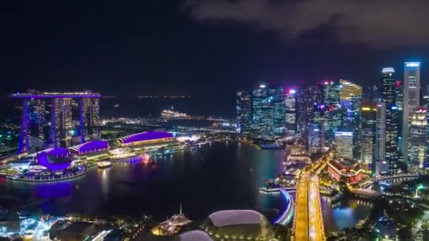 Crepúsculo Iluminado Singapore Ciudad China Ciudad Mercado Aéreo Arriba Abajo — Vídeo de stock