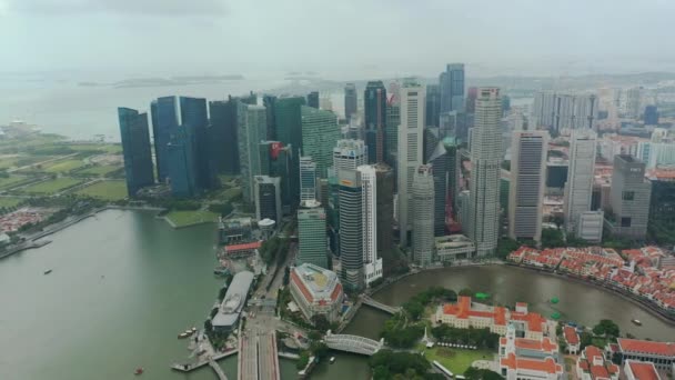 Singapur Aérea Vertical Paisaje Urbano Panorama Material Archivo — Vídeo de stock