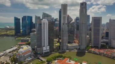 Singapur havadan üstten şehir manzarası panorama 4k timelapse görüntüleri