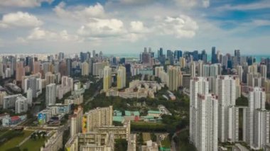 Singapur havadan üstten şehir manzarası panorama 4k timelapse görüntüleri