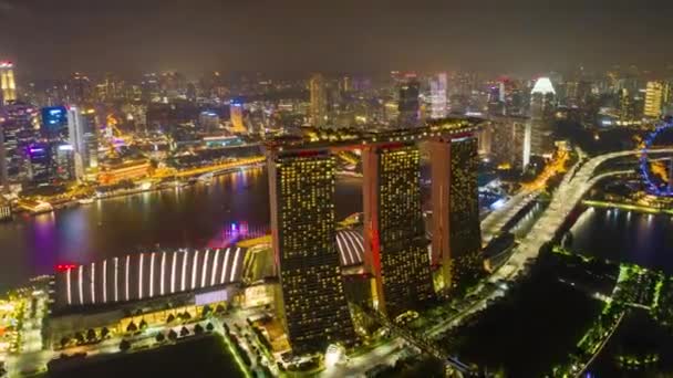 Twilight Illuminated Singapore City China Town Market Aerial Topdown Panorama — стоковое видео