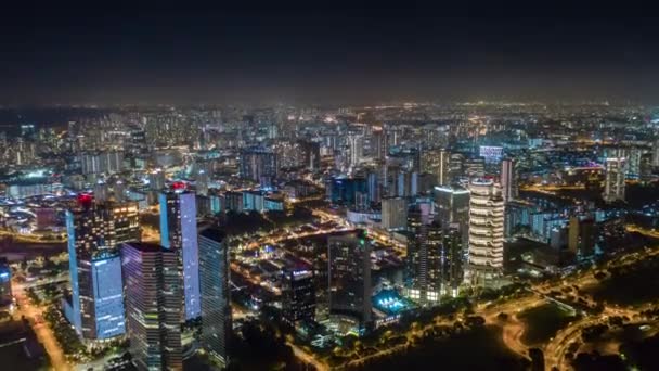 Crepúsculo Iluminado Singapore Cidade China Cidade Mercado Aéreo Topdown Panorama — Vídeo de Stock