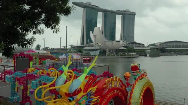 Сингапур Февраля 2019 Дневное Время Сингапоре Город Пристань Яхт Знаменитая — стоковое видео