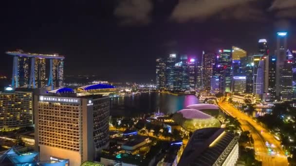 Twilight Verlicht Singapore Stad China Stad Markt Lucht Topdown Panorama — Stockvideo