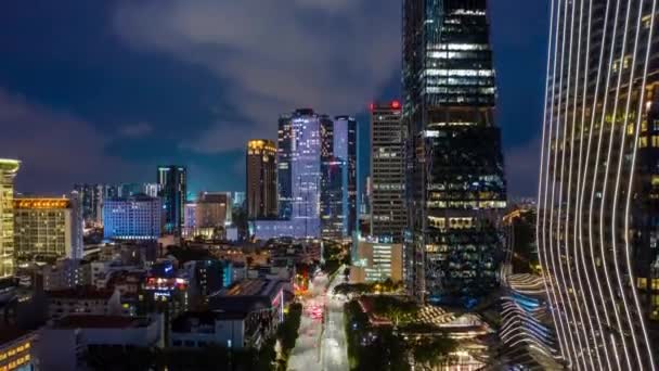 Chinach Chiny Antenowe Gród Miasto Oświetlony Panorama Rynek Podświetlany Zmierzch — Wideo stockowe