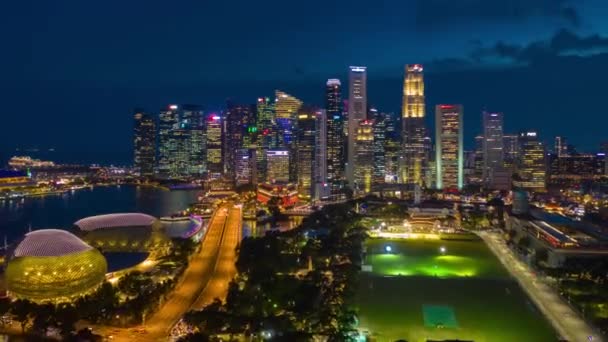 Soumrak Osvětlený Singapur Město Čína Město Tržní Anténa Převrácen Panorama — Stock video