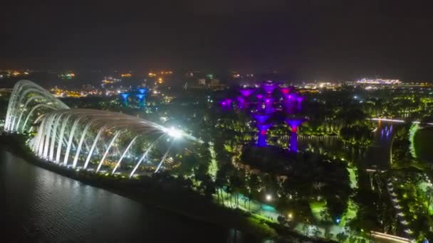 Crepúsculo Iluminado Singapore Ciudad China Ciudad Mercado Aéreo Arriba Abajo — Vídeos de Stock