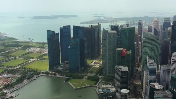 Singapur Aérea Vertical Paisaje Urbano Panorama Material Archivo — Vídeos de Stock