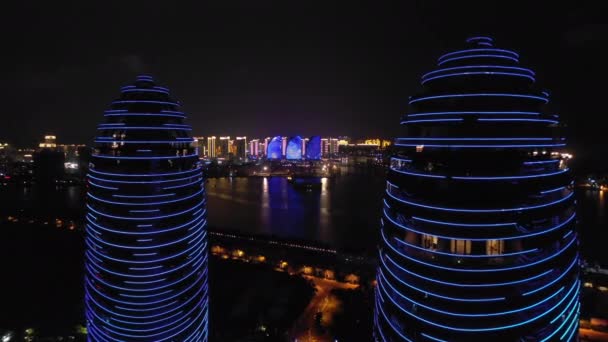 Sanya China Oktober 2018 Nacht Verlichte Sanya Beroemde Hotelcomplex Het — Stockvideo
