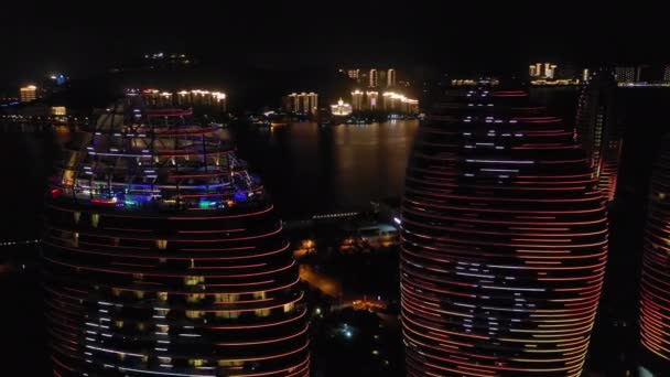 Sanya Kína Október 2018 Éjszakai Megvilágított Sanya Híres Hotel Komplex — Stock videók