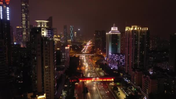 Shenzhen Chiny Październik 2018 Noc Oświetlone Shenzhen Miasto Słynny Ruch — Wideo stockowe