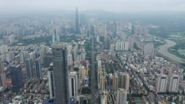 Shenzhen, Çin-Ekim 3 2018: gün zaman Shenzhen Cityscape Panorama 4k yaklaşık Ekim 3 2018 Shenzhen, Çin.
