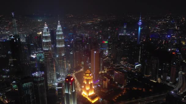 Kuala Lumpur Malajzia Szeptember 2018 Night Kuala Lumpur Downtown Aerial — Stock videók