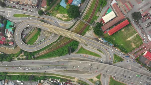 马来西亚吉隆坡 2018年9月25日 吉隆坡市中心交通交叉路口空中顶层全景4K 2018年9月25日 马来西亚 — 图库视频影像