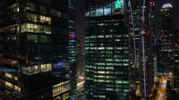 Singapore Antenne Nacht Verlichte Topdown Cityscape Panorama Beeldmateriaal — Stockvideo