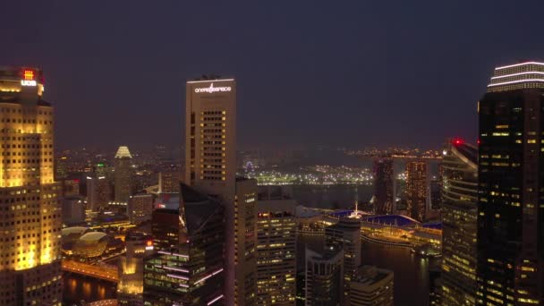 Singapore Aerial Night Belyst Topdown Stadsbild Panorama Film — Stockvideo
