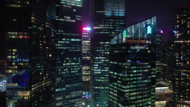 Singapore Antenne Nacht Verlichte Topdown Cityscape Panorama Beeldmateriaal — Stockvideo