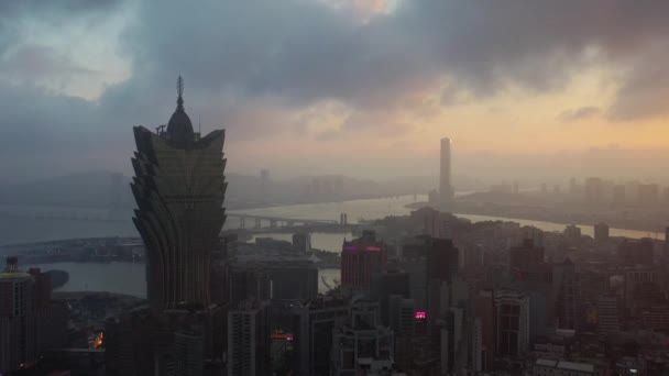 Macao Únor 2019 Macao Panoráma Centru Města Vzdušné Panorama Noci — Stock video