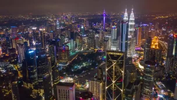 Kuala Lumpur Malajzia Szeptember 2019 Night Kuala Lumpur Downtown Aerial — Stock videók