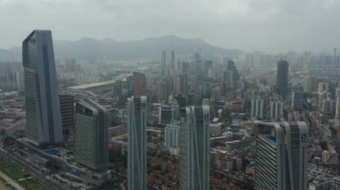Makao - 2 Şubat 2019: macau cityscape downtown riverside havadan panorama 4k circa 2 Şubat 2019 macau, çin.