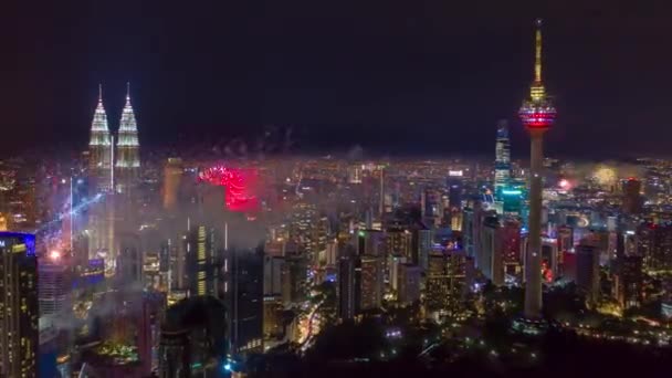 Kuala Lumpur Malaysia September 2019 Night Kuala Lumpur Downtown Aerial — Stok video