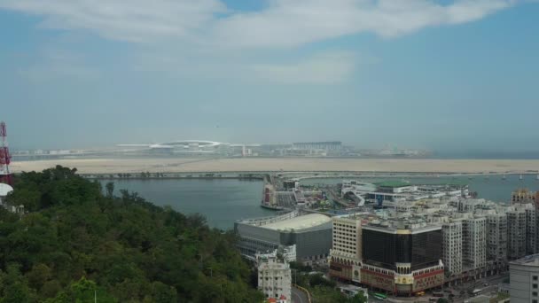 Macau Februari 2019 Macau Cityscape Downtown Riverside Luchtfoto Panorama Circa — Stockvideo