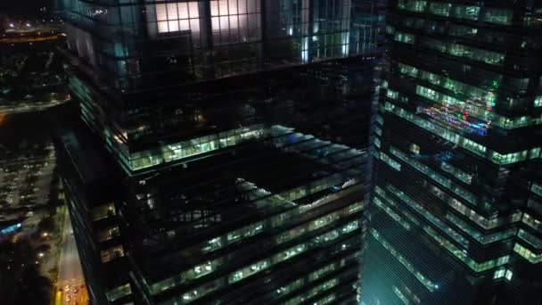 Singapour Nuit Aérienne Illuminé Topdown Paysage Urbain Panorama Images — Video