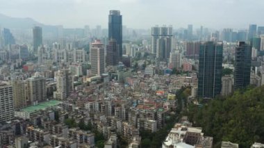 Makao - 2 Şubat 2019: macau cityscape downtown riverside havadan panorama 4k circa 2 Şubat 2019 macau, çin.