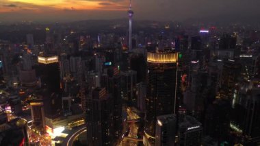 KUALA LUMPUR, MALAYSIA - SEPTEMBER 25 2019: night kuala lumpur downtown aerial panorama 4k circa september 25 2019 kuala lumpur, malaysia 