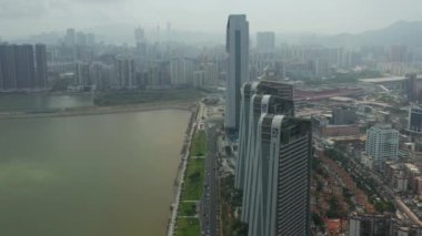 Makao - 2 Şubat 2019: macau cityscape downtown riverside havadan panorama 4k circa 2 Şubat 2019 macau, çin.