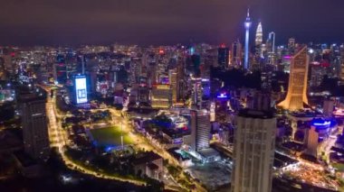 KUALA LUMPUR, MALAYSIA - SEPTEMBER 25 2019: night kuala lumpur downtown aerial panorama 4k circa september 25 2019 kuala lumpur, malaysia 