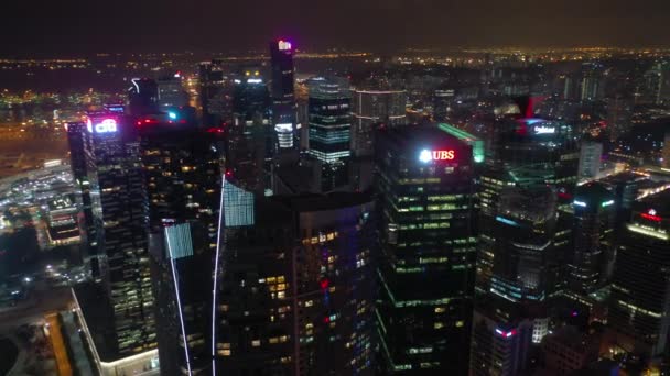 Singapur Lotnicze Noc Oświetlone Topdown Gród Panorama Nagrania — Wideo stockowe
