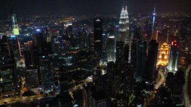 KUALA LUMPUR, MALAYSIA - SEPTEMBER 25 2019: night kuala lumpur downtown aerial panorama 4k circa september 25 2019 kuala lumpur, malaysia 