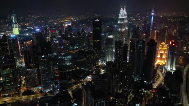 Kuala Lumpur Malaysia September 2019 Night Kuala Lumpur Downtown Aerial — Stock Video