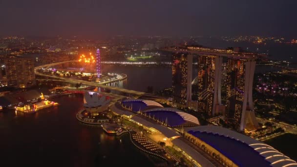 新加坡空中夜照明自上而下城市景观全景 — 图库视频影像