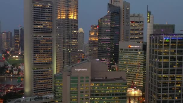 Szingapúr Légi Esti Topdown Városkép Panoráma Felvételek — Stock videók