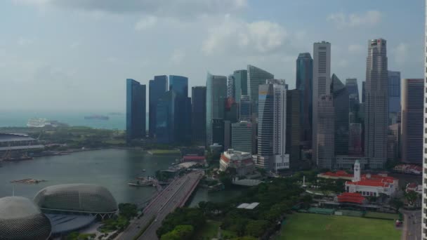 Singapur Aérea Vertical Paisaje Urbano Panorama Material Archivo — Vídeos de Stock