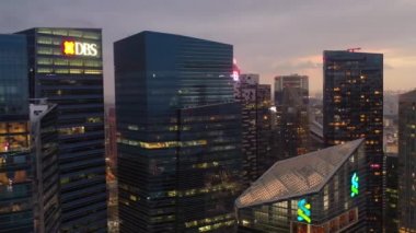 Singapur hava akşam topdown cityscape panorama 4k görüntüleri
