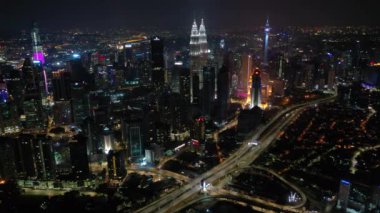 KUALA LUMPUR, MALAYSIA - SEPTEMBER 25 2019: night kuala lumpur downtown aerial panorama 4k circa september 25 2019 kuala lumpur, malaysia 