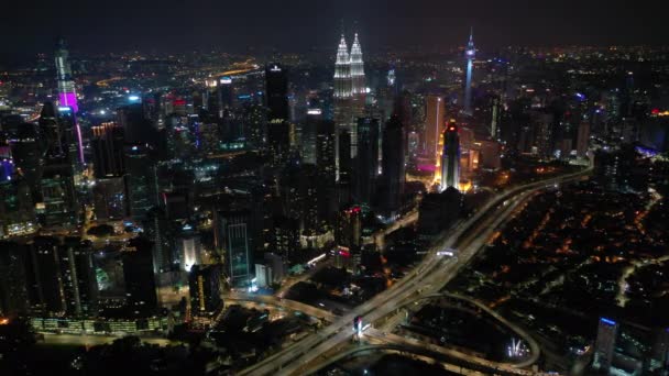 Kuala Lumpur Maleisië September 2019 Nacht Kuala Lumpur Downtown Aerial — Stockvideo